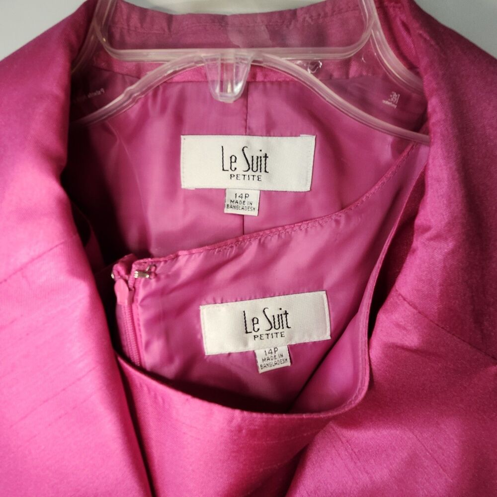 NWT Le Suit Petite 14P Jacket Dress Set Fuchsia Pink Shimmer 2pc Blazer Church - Picture 2 of 10